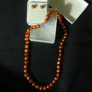 CHOCOLATE PEARL 18" necklace and earrings